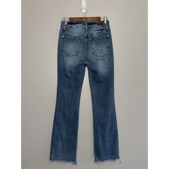Judy Blue Jeans Bootcut High Rise Fray Hem Stretch Denim Two Button Preppy 5/27 - Picture 7 of 15
